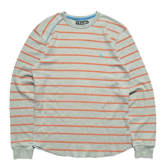 Vintage Y2K Volcom Skateboards Gray Striped Thermal Mens Small Skater Surf - Picture 1 of 6